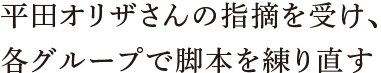 平田オリザさんの指摘を受け、各グループで脚本を練り直す