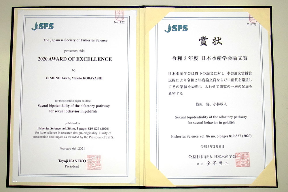 水産学部の萩原篤志教授が平成21年度日本水産学会論文賞を受賞しました 水産学部 長崎大学